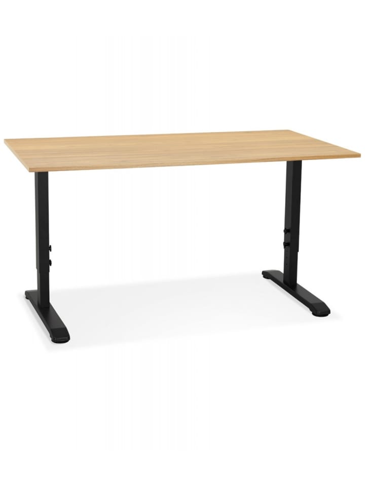 KADIMA DESIGN Höhenverstellbarer Schreibtisch aus Naturholz und Metall in Beige-Schwarz günstig kaufen