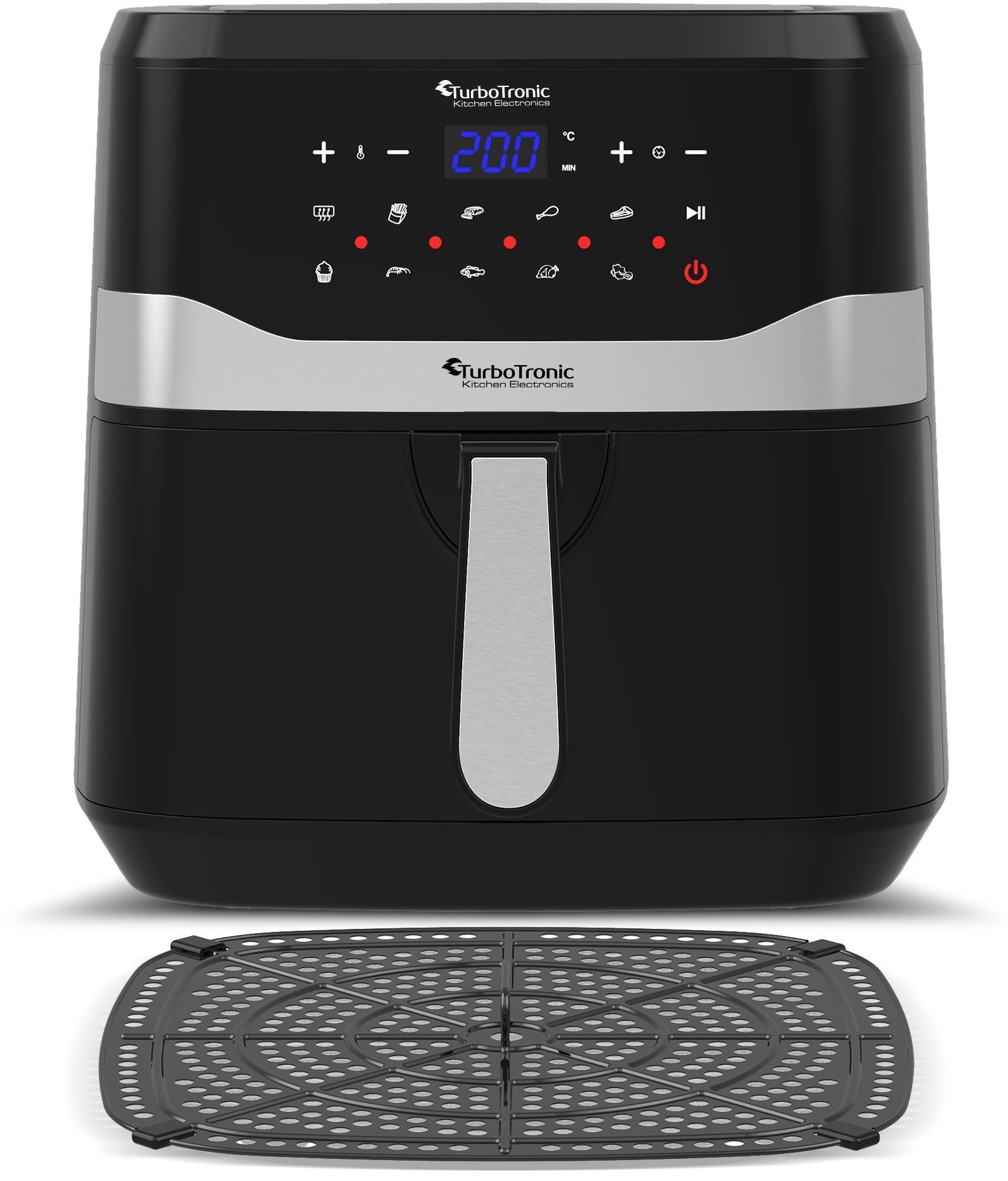 TurboTronic by Z-Line Heißluftfritteuse 7 Liter, 12 Programme, XXL Fritteuse Fettfrei ohne Öl, 50°C - 200°C, 1800 W, Power Camping Retro digital Airfryer AF7D