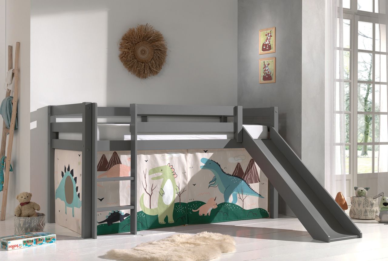 VIPACK Halbhohes Bett PINO, mit Rutsche und Textilset 