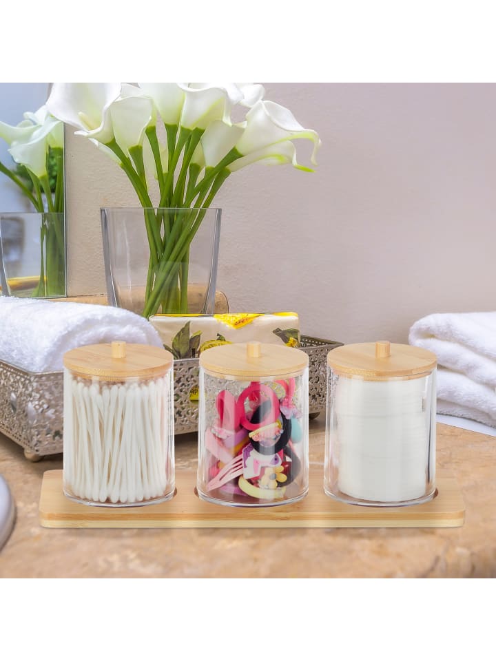 relaxdays Wattestäbchenbehälter in Transparent/ Natur günstig kaufen onesize