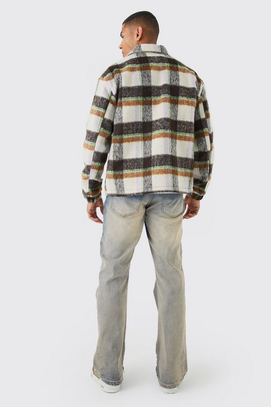 Karierte Oversize Harrington-Jacke in Wolloptik