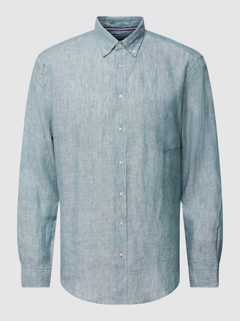 Freizeithemd mit Button-Down-Kragen in metallic grün