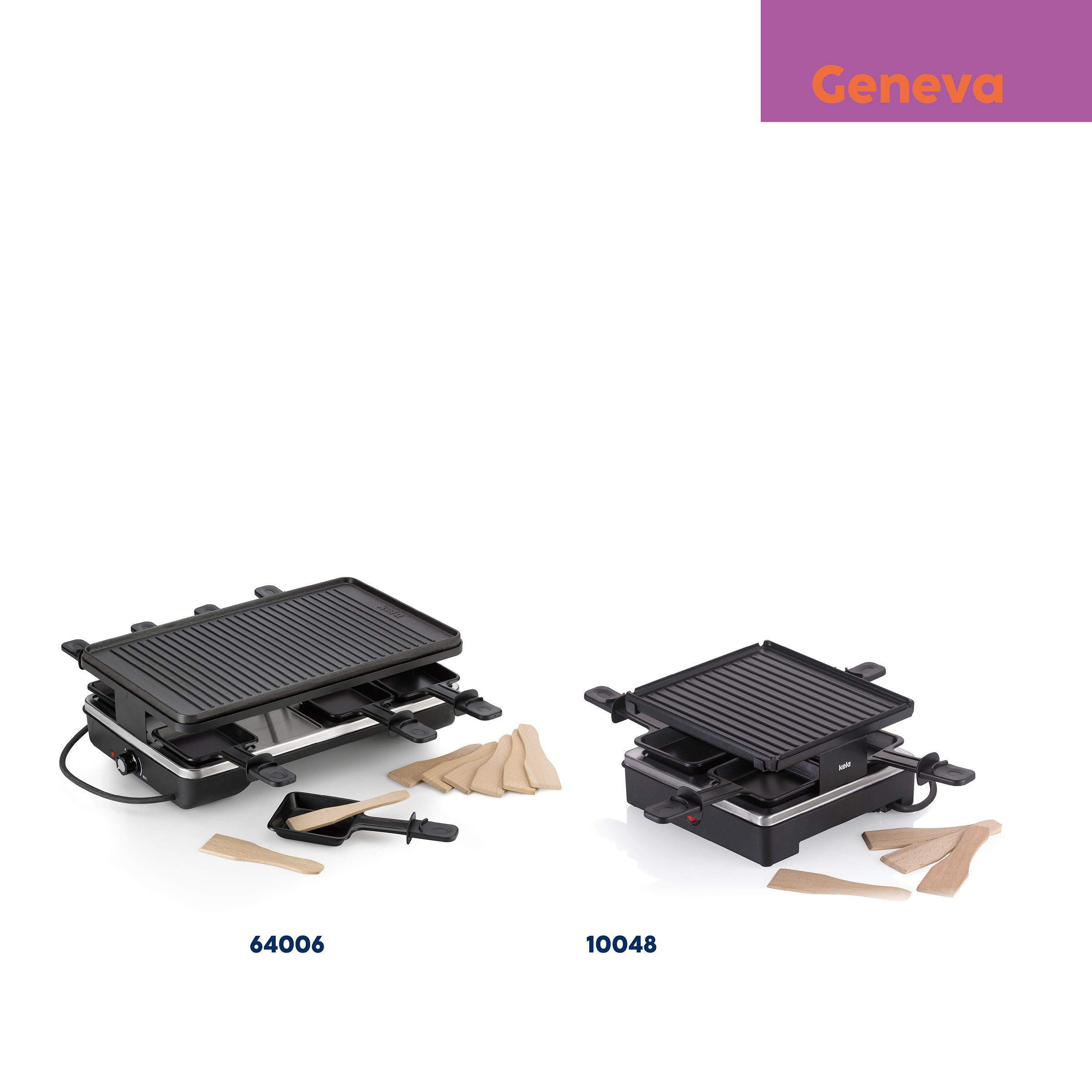 kela Raclette Geneva, 8 Raclettepfännchen, 1200,00 W, 8 Personen, drehbare Grillplatte, stufenlos regulierbar, 2m Kabel
