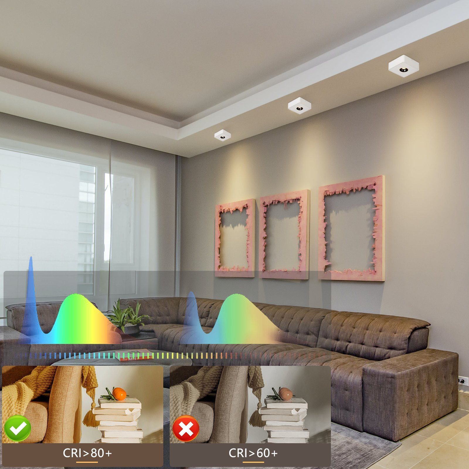 ZMH LED Deckenstrahler Deckenspots LED Aufbauspots - 7W Spots Deckenleuchte Warmweiß, LED fest integriert, 3000k, Deckenstrahler Warmweiß Flach Spotleuchte für Küche, Weiß