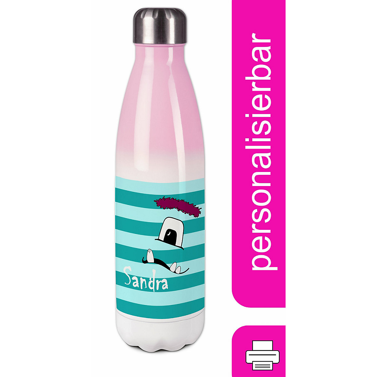 Edelstahl Kinder Thermoflasche / Trinkflasche bunt Monster Streifen Farbe türkis Spülmaschinenfest, Auslaufsicher, Bruchfest, Doppelwandig, Für Heißgetränke geeignet, Mit Deckel, Isoliert