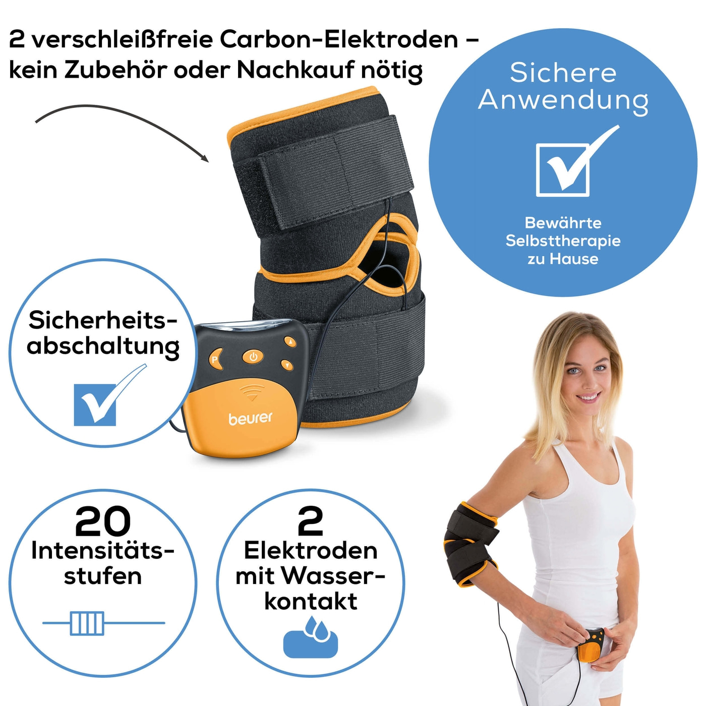 Beurer Knie- und Ellenbogen-TENS EM 29 2-in-1-TENS-Gerät zur Schmerztherapie & Regeneration für Knie/Ellenbogen