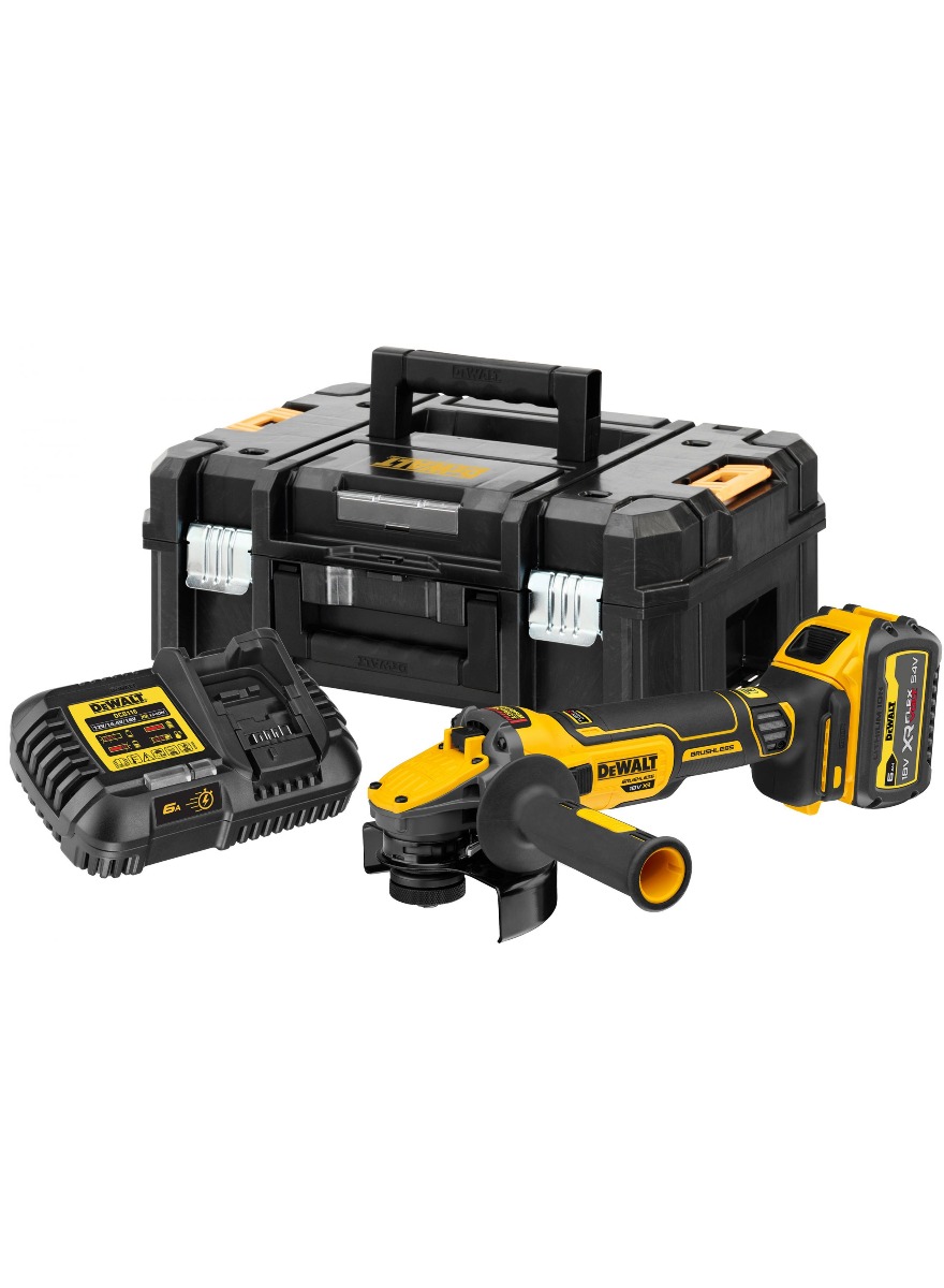 Amoladora angular inalámbrica DeWalt DCG409VST1-QW de 18 V y 6,0 Ah Flexvolt Advantage de 125 mm con velocidad variable.