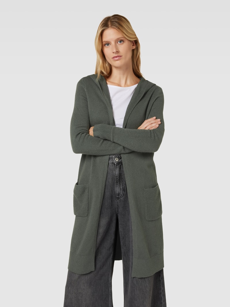 Longcardigan mit Kapuze in dunkelgrün