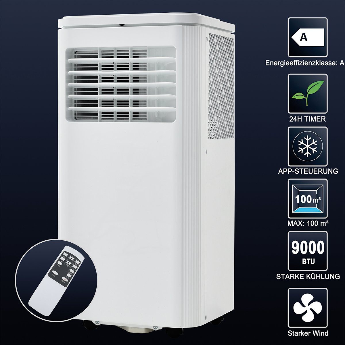 autolock Klimagerät Mobiles Klimagerät 9000 BTU/h 2,5KW Luftentfeuchter, Fernbedienung APP-Steuerung 3 Betriebsarten