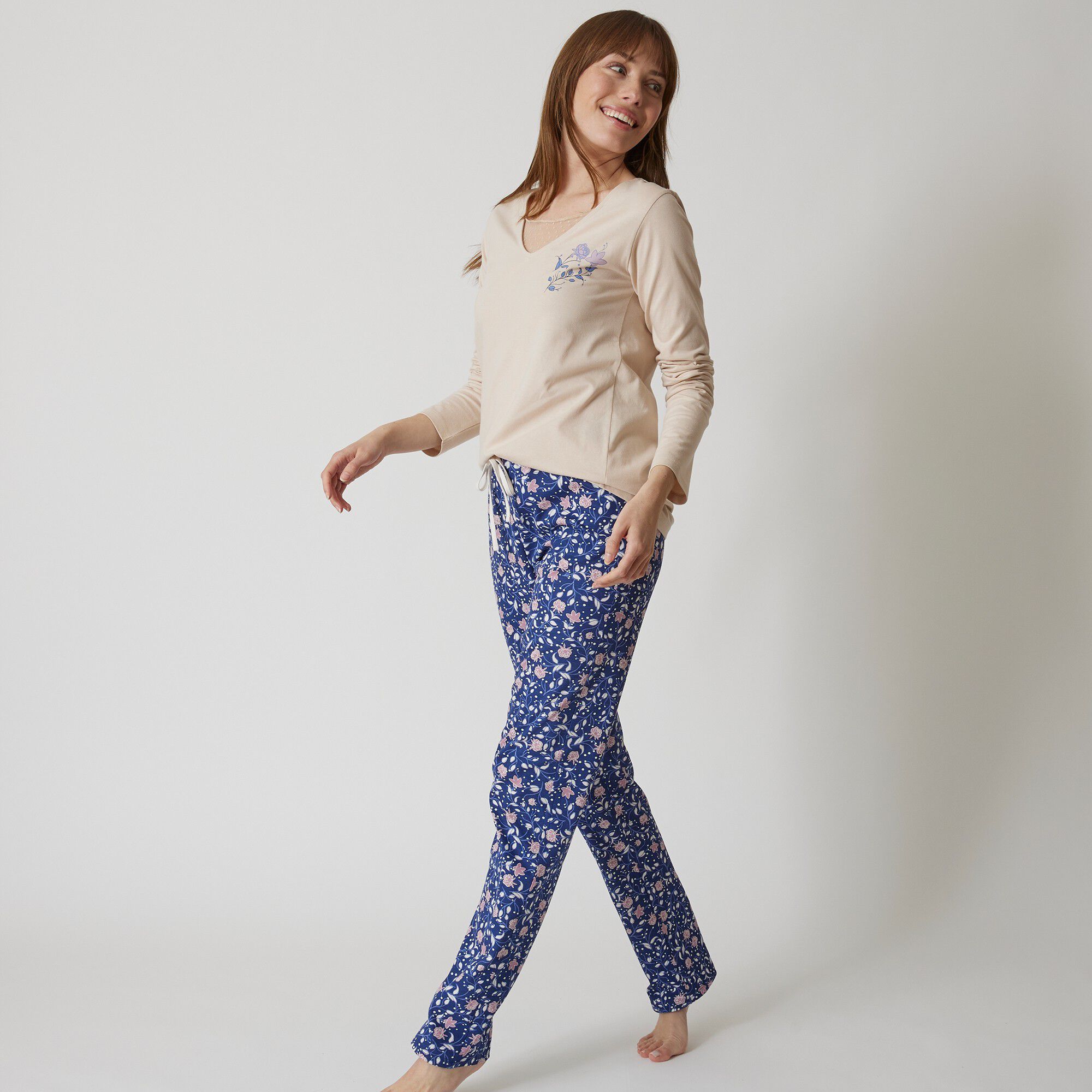 Pantalon pyjama coton imprimé floral