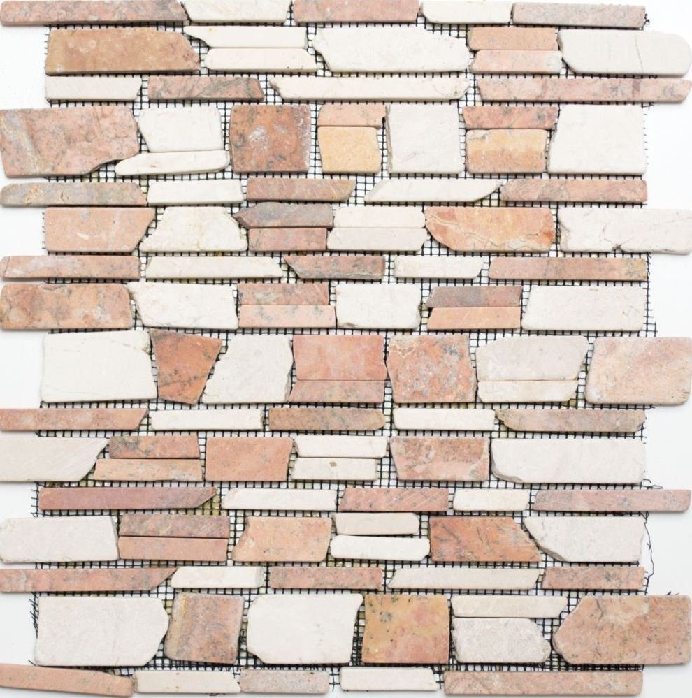 Mosani Bodenfliese Rechteckiges Marmormosaik Mosaikfliesen mix beige rot matt