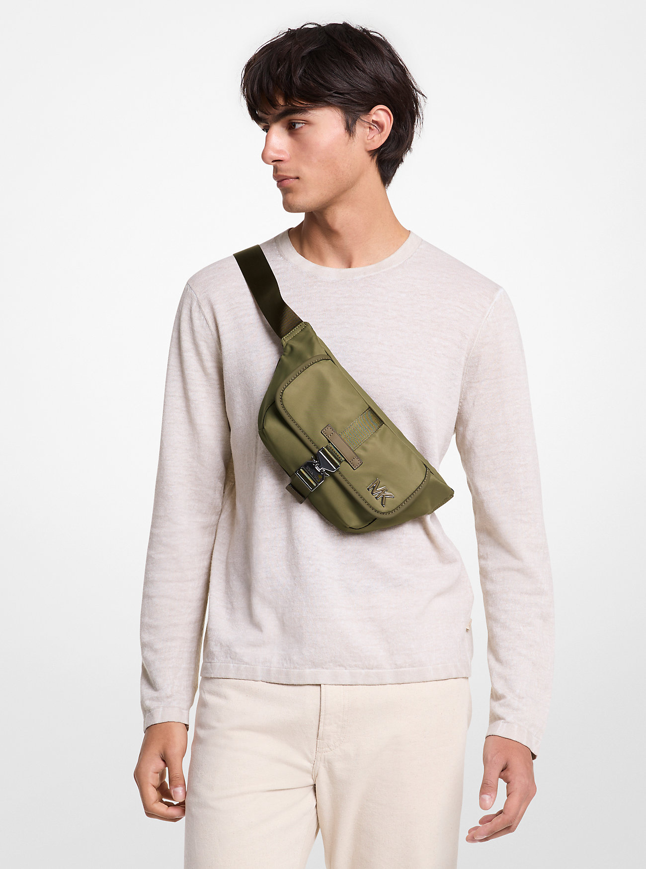 Marsupio a tracolla Eli in nylon stile aviatore - VERDE SAFARI
