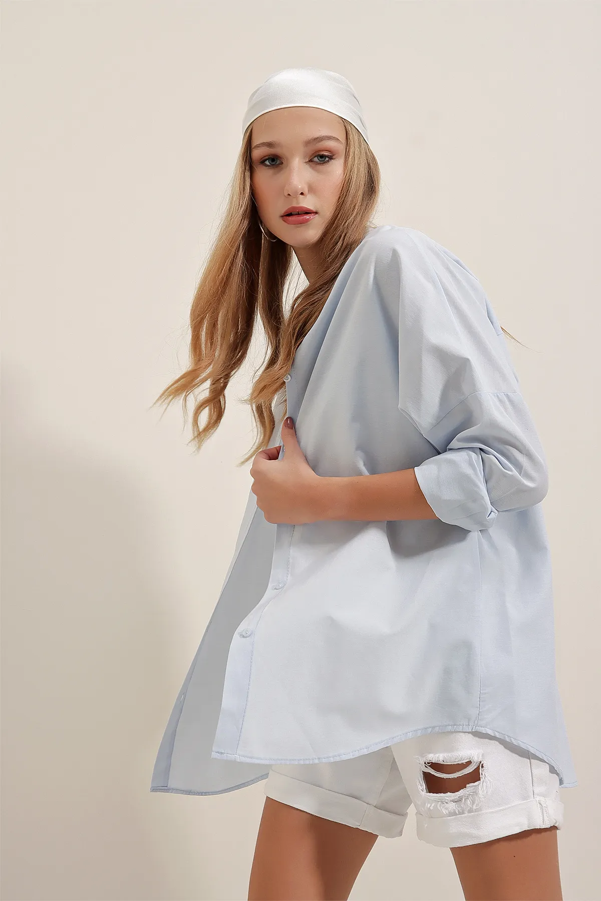Bigdart  3900 Oversize Long Basic Shirt – Hellblau