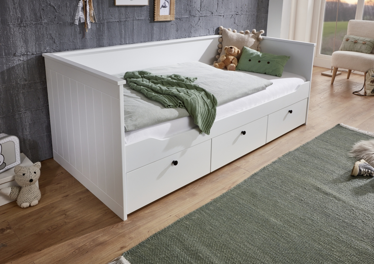 Relita Funktionsbett eLeona 90x200 cm inkl. LR, Schaum-Matratze Allergena, 3 Schubladen, Ausf. Weiß