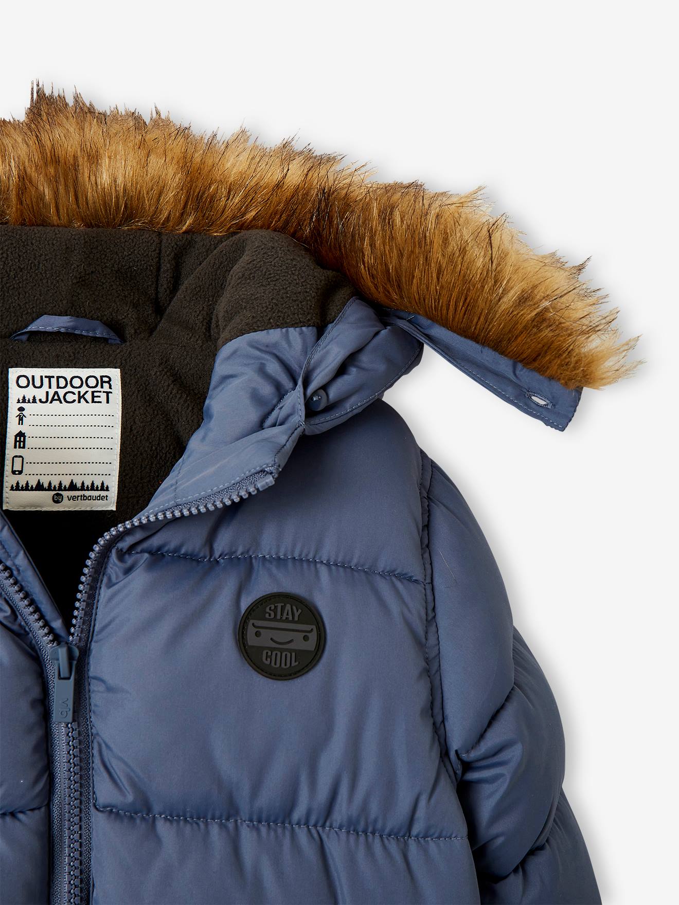 Doudoune à capuche doublée polaire avec gants ou moufles garçon bleu