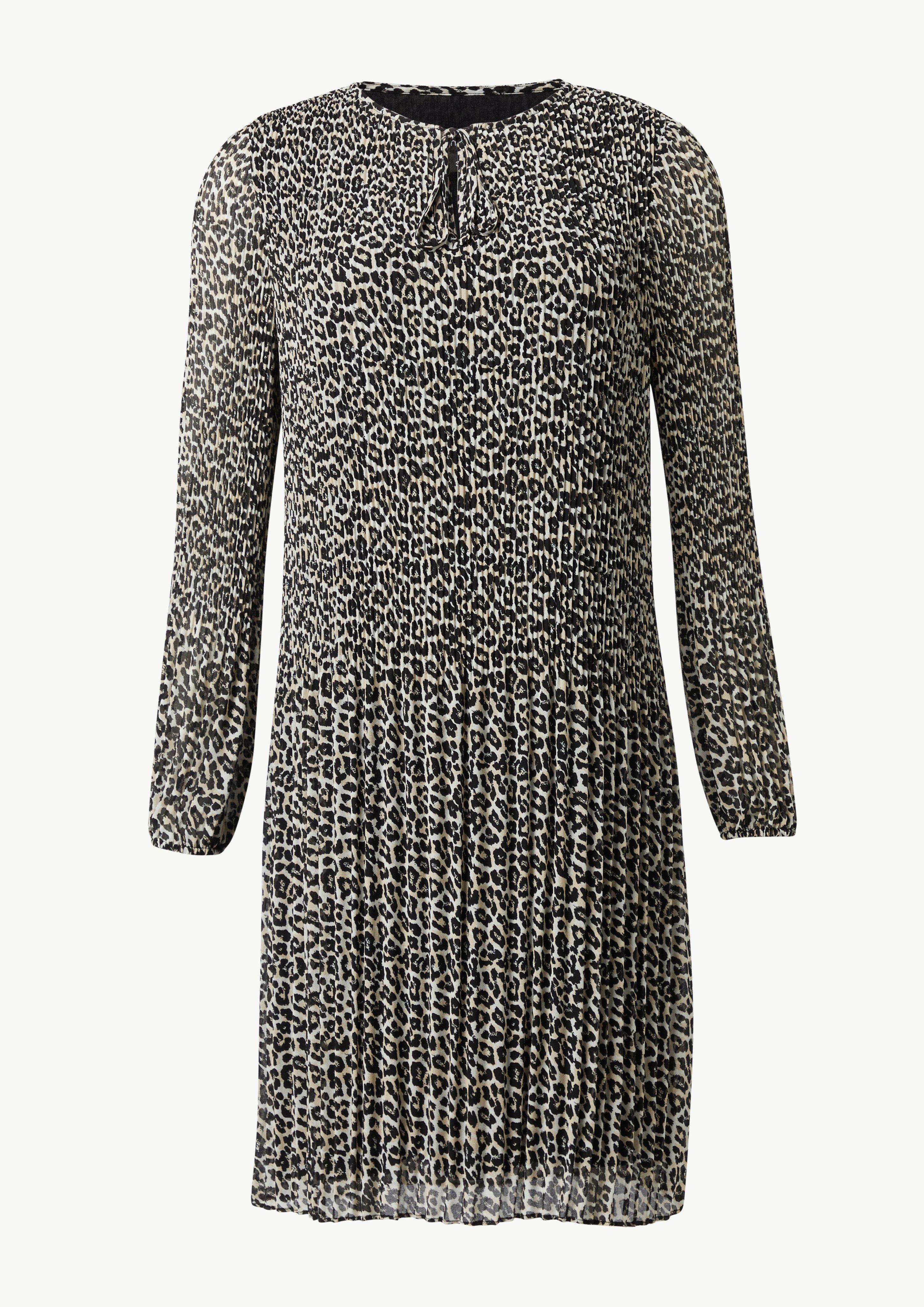 Plissiertes Chiffon-Kleid mit Leo-Print - beige