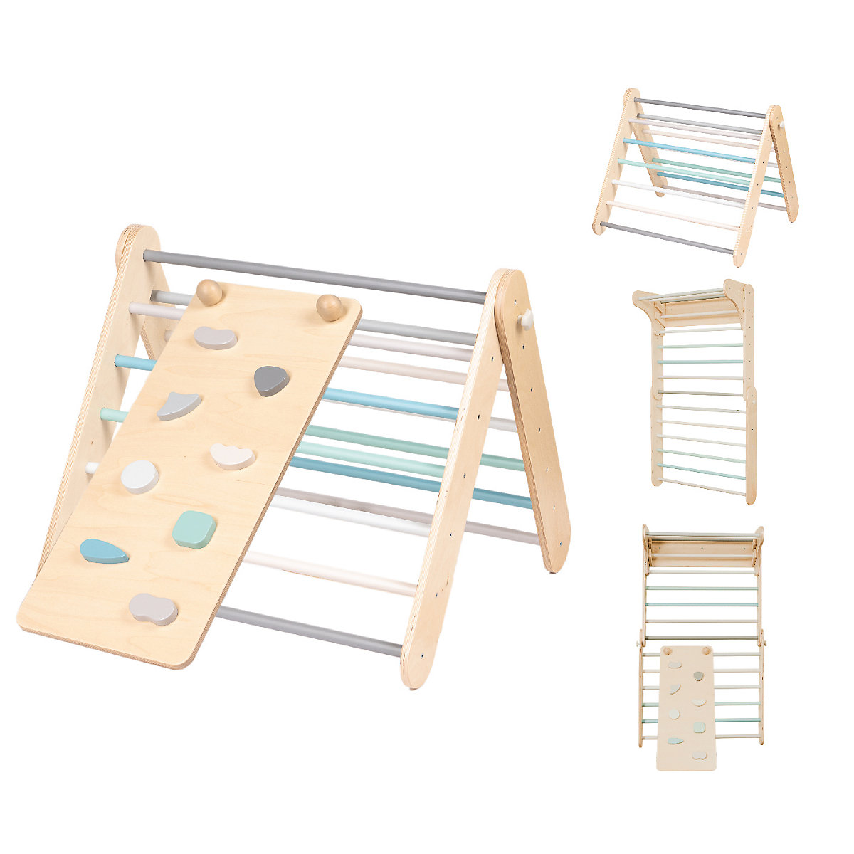 Klettergerüst Sprossenwand mit Rampe und Rutsche Indoor, Kletterdreieck Sprossenwand aus Holz, Klettern Innnen Kleinkind