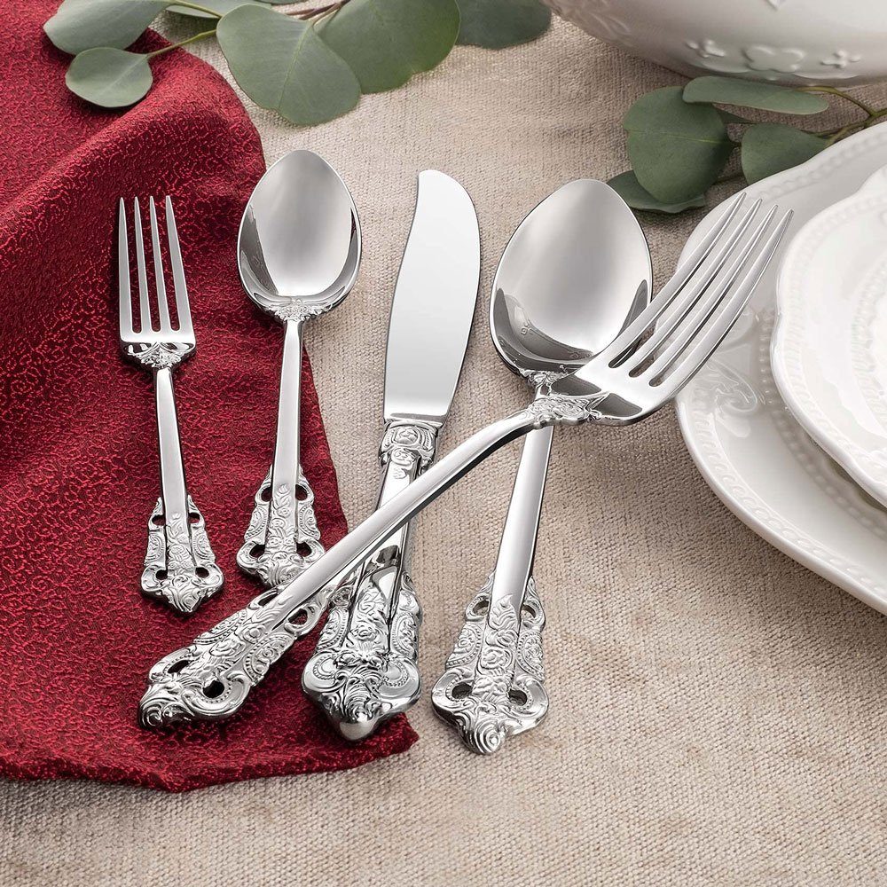 Sarfly Besteck-Set Elegant Besteck, Besteckset 5 teilig, 18/10 Edelstahl poliert, glänzend, feines Silberbesteck