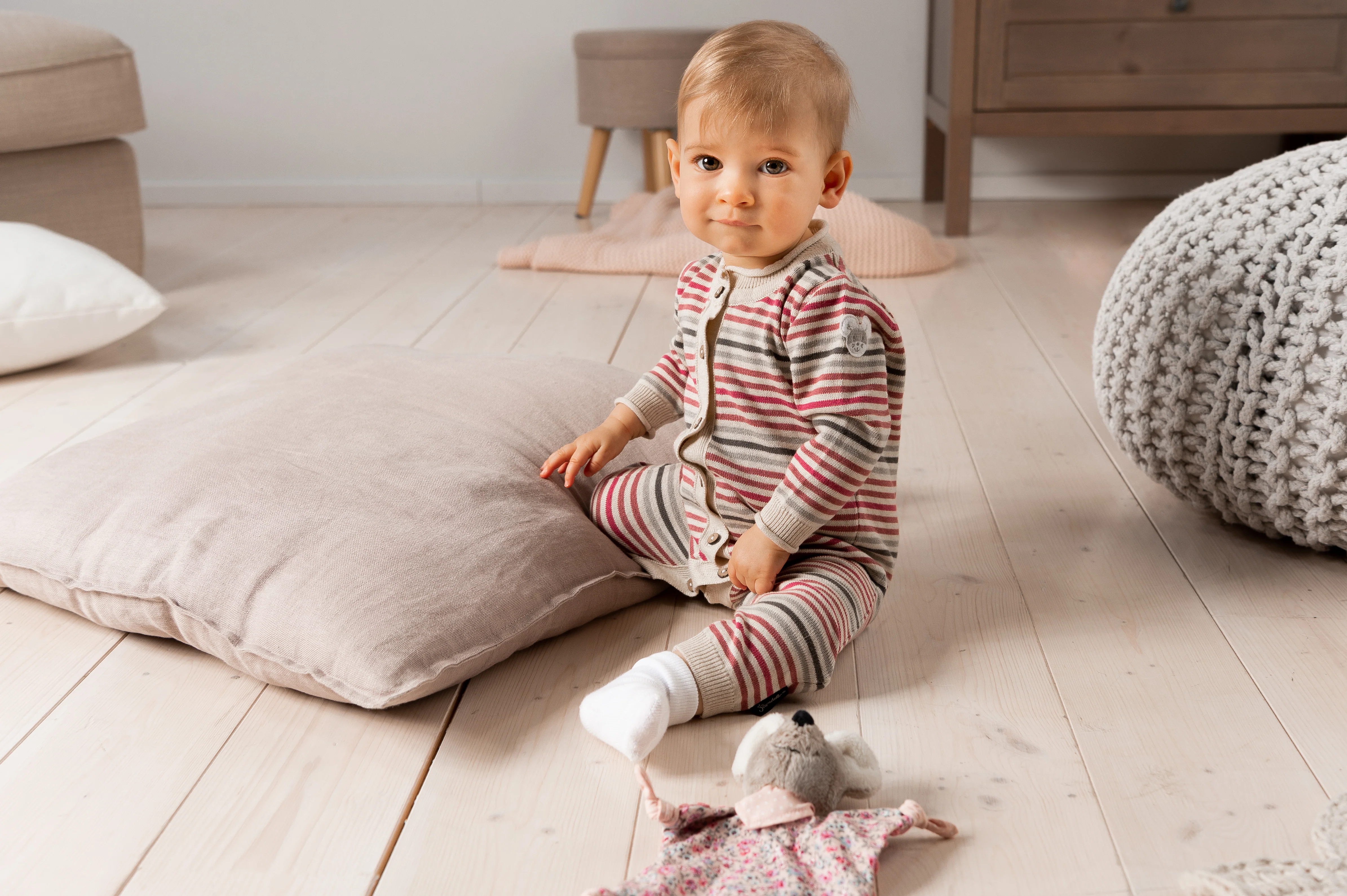 GOTS Strick Baby Strampler Einteiler in Rosa