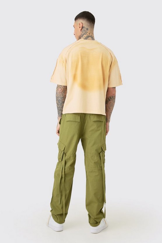 Tall gerade Ripstop Cargohose mit elastischem Bund