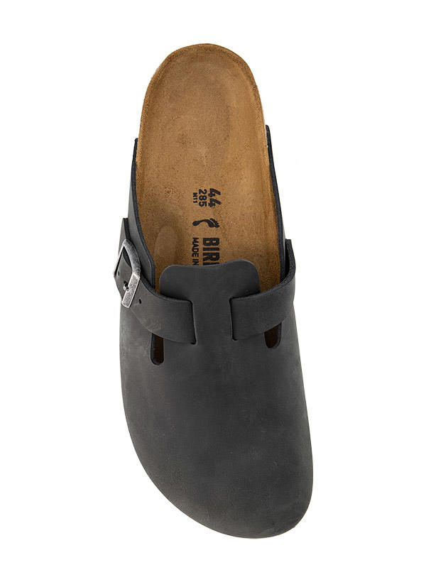 BIRKENSTOCK, Pantoffeln, Nubukleder geölt, Schmale Passform, schwarz