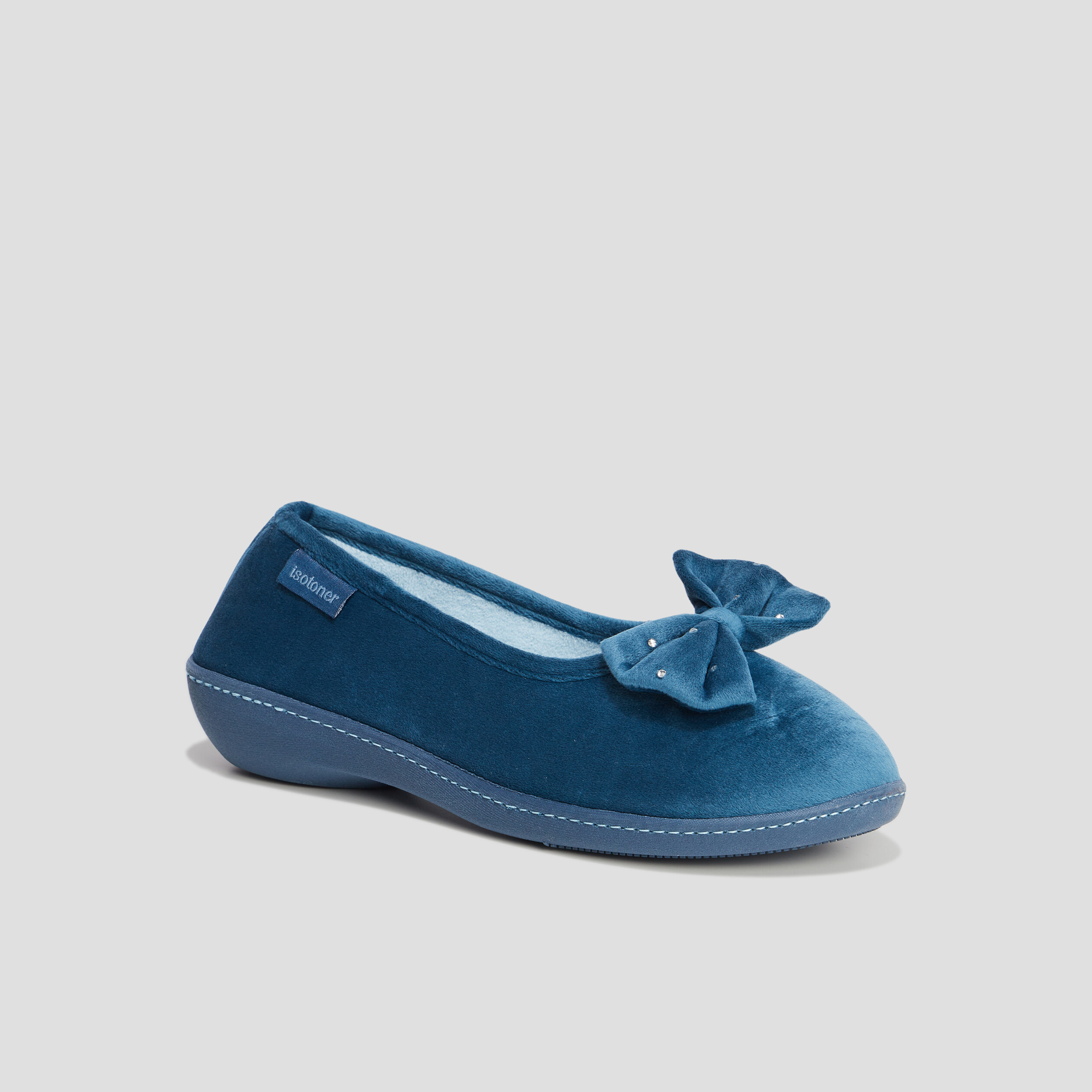 Chaussons ballerines velours Isotoner bleu canard femme | La Halle