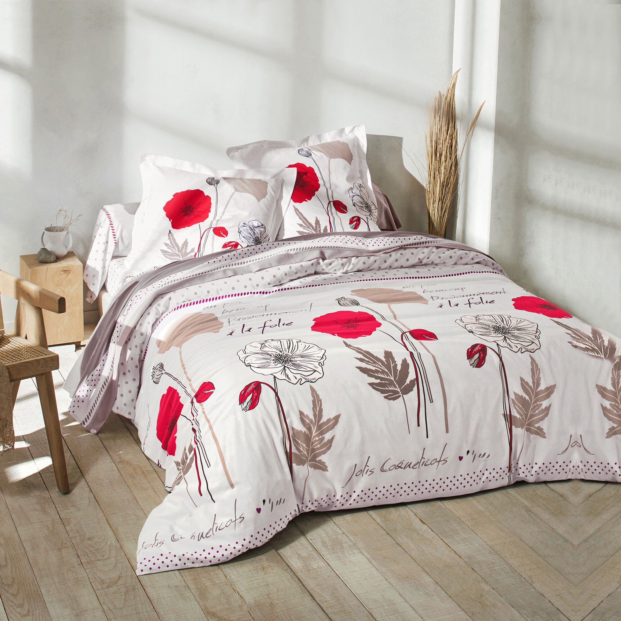 Linge de lit Coquely en polycoton à motifs coquelicot