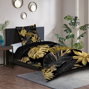 Bettwäsche Golden Leaves 135x200 cm, Bettbezug und Kissenbezug, Sanilo, Baumwolle, 4 teilig, mit Reißverschluss