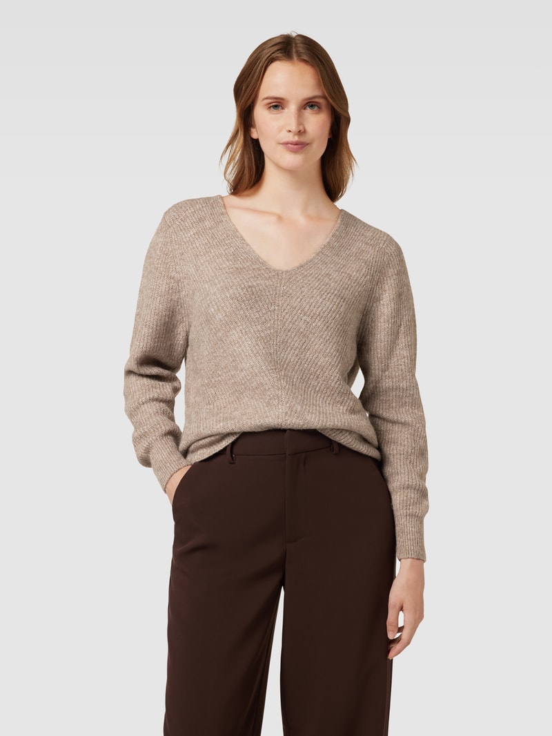 Strickpullover mit U-Boot-Ausschnitt in taupe meliert