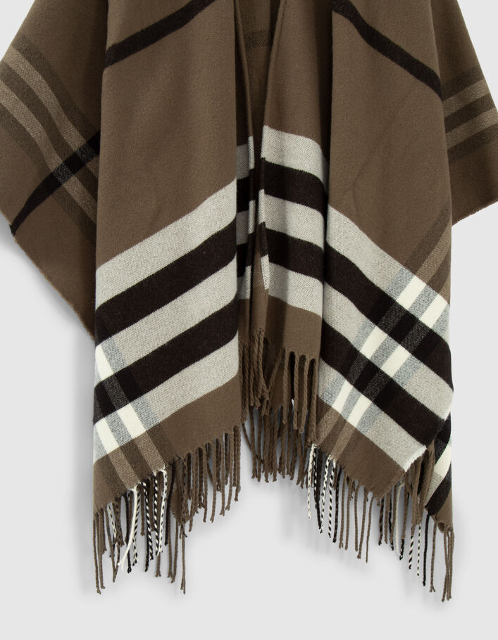 Poncho kaki à motif carreaux Femme