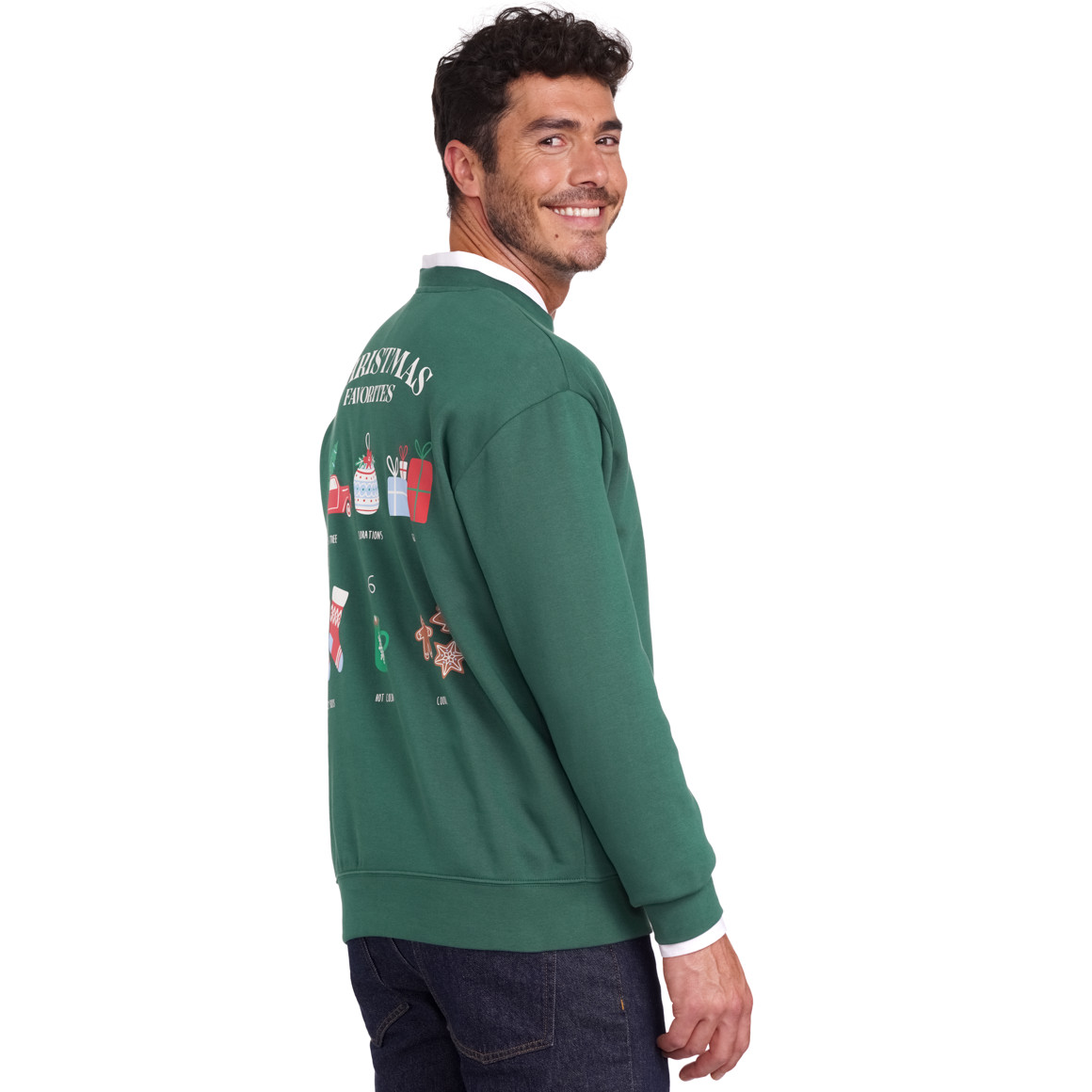 Herren Weihnachtssweatshirt mit Rückenprint dunkelgrün