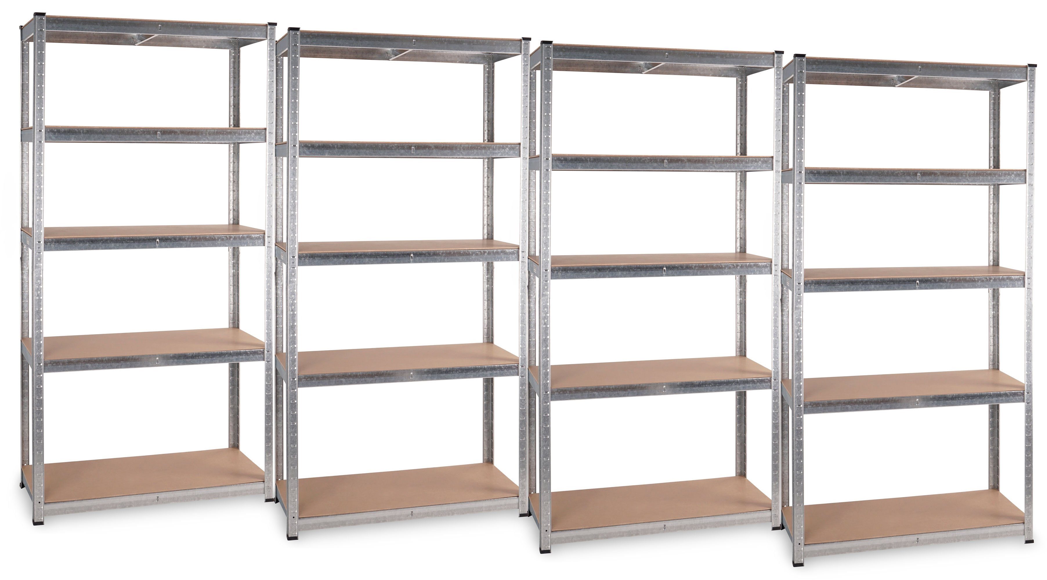 Stagecaptain Schwerlastregal Lagerregal - 5 variabel montierbare Böden - auch als Werkbank umbaubar, 4er Spar-Set 4-tlg., Tragkraft pro Boden: 175 kg, gesamt 875 kg