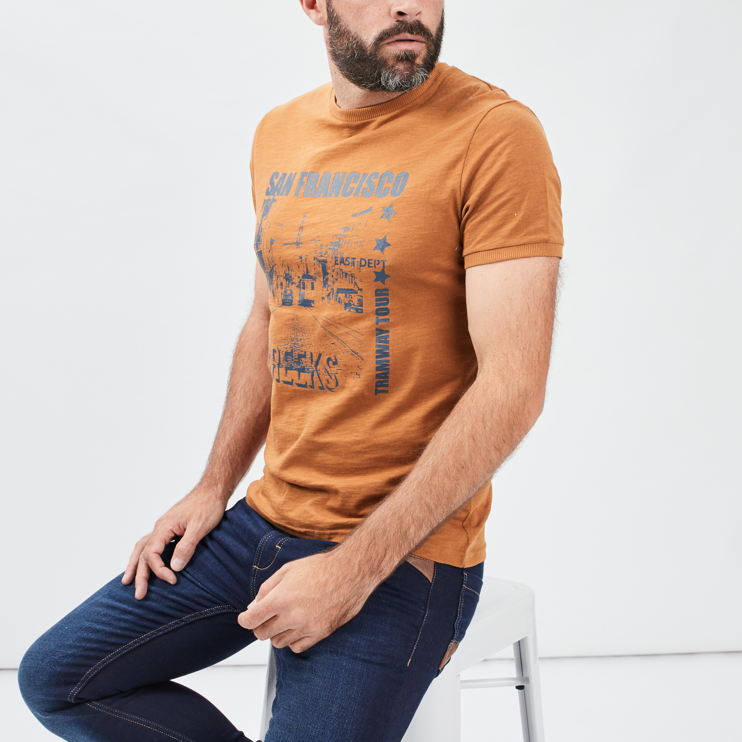 T-shirt manches courtes Creeks jaune moutarde homme | La Halle