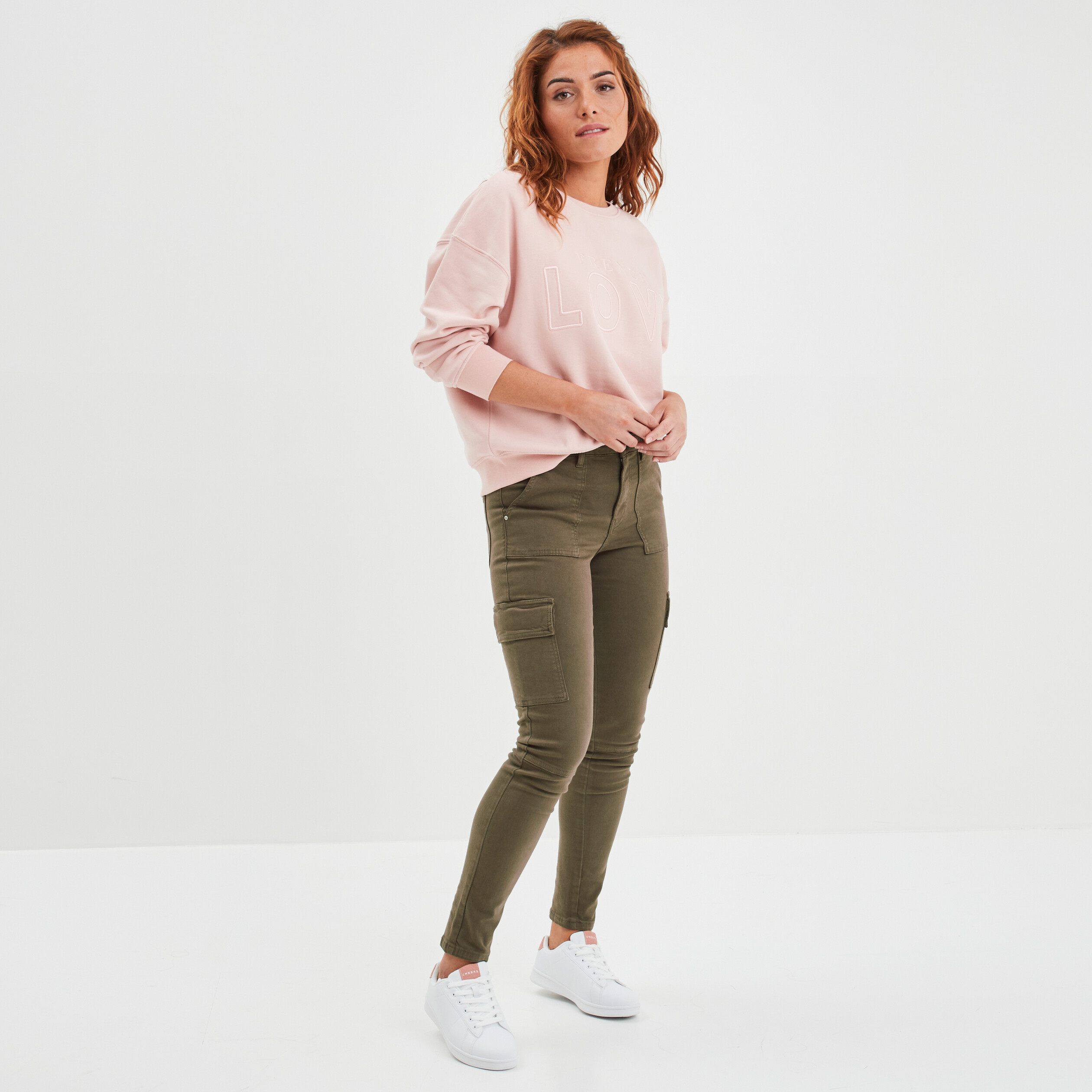 Sweat droit col rond manches longues rose clair femme | La Halle