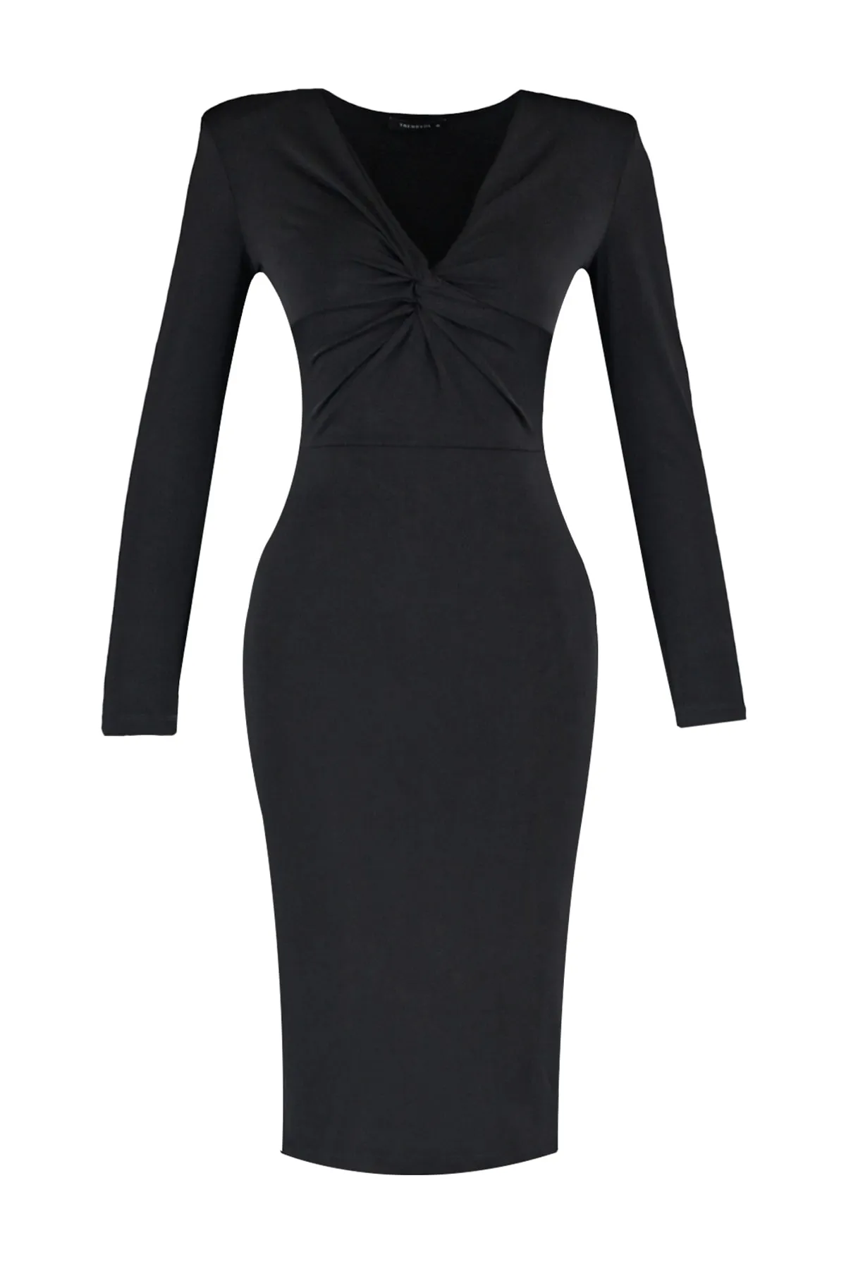 Trendyol Collection  Schwarzes gestricktes Abendkleid mit V-Ausschnitt TPRAW23EL00270