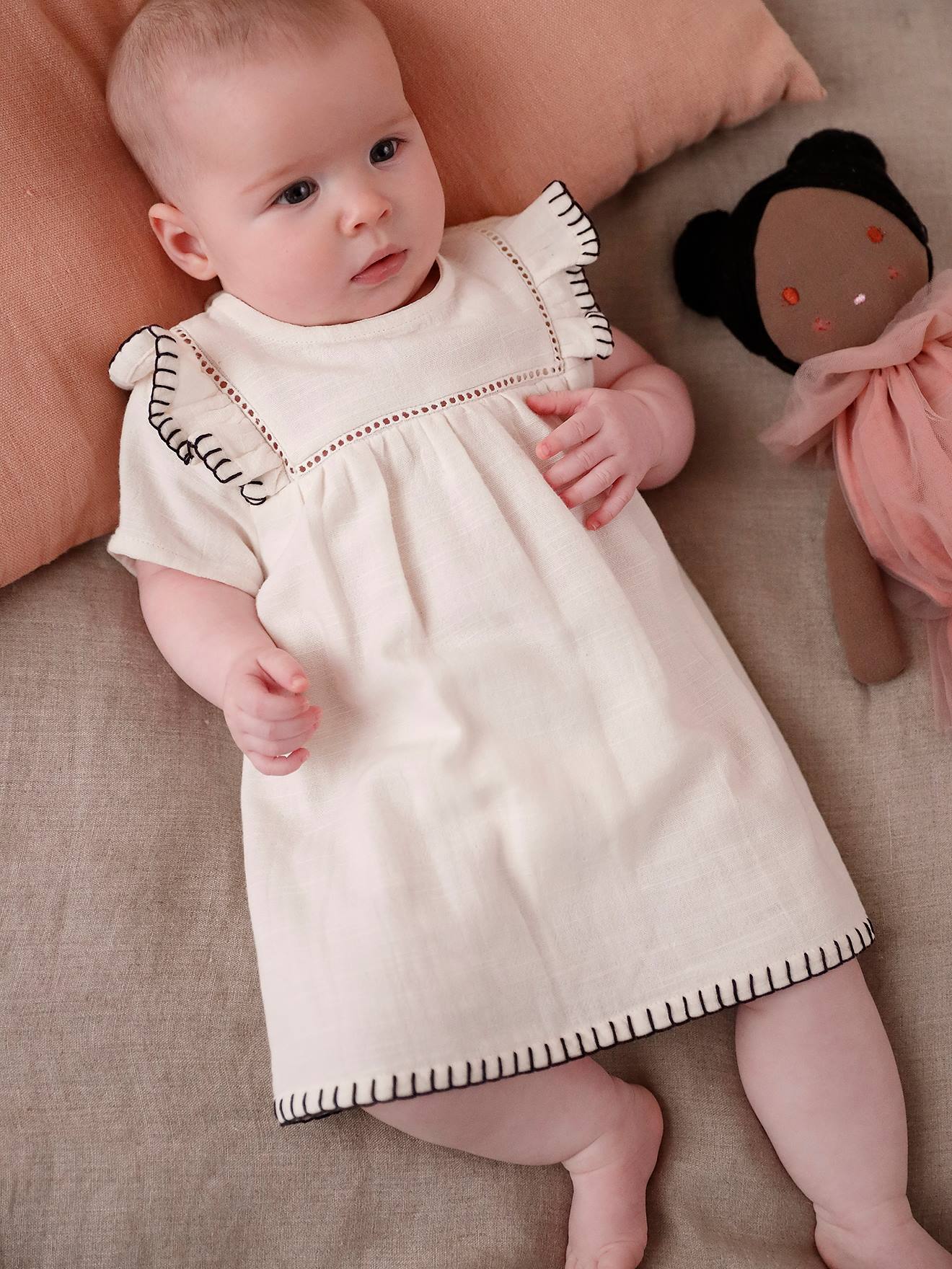 Vertbaudet Baby Kleid aus Musselin - wollweiß