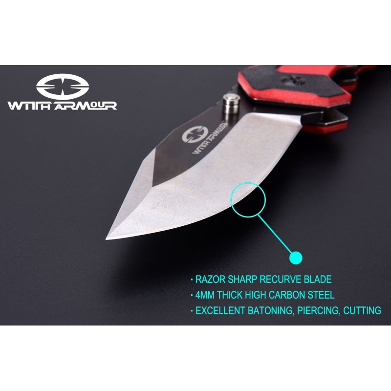 Witharmour Rescuer Schwarz \/ Rot, Notfallmesser (Rettungsmesser)