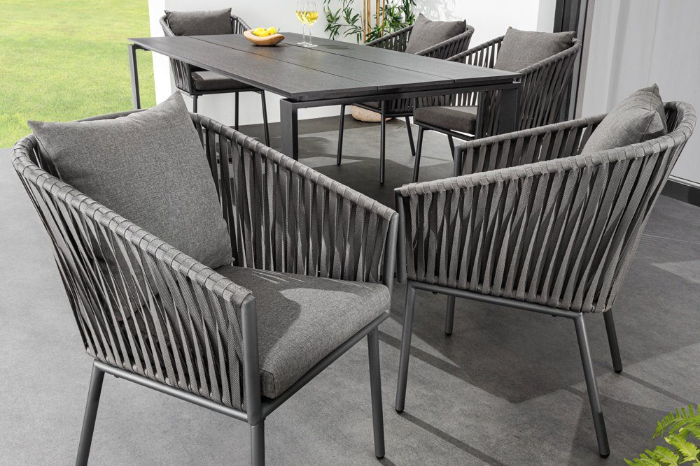 riess-ambiente Gartenstuhl ROPE grau (Einzelartikel, 1 St), Design · Outdoor · Indoor · Aluminium · Armlehnen · Balkon · Terrasse