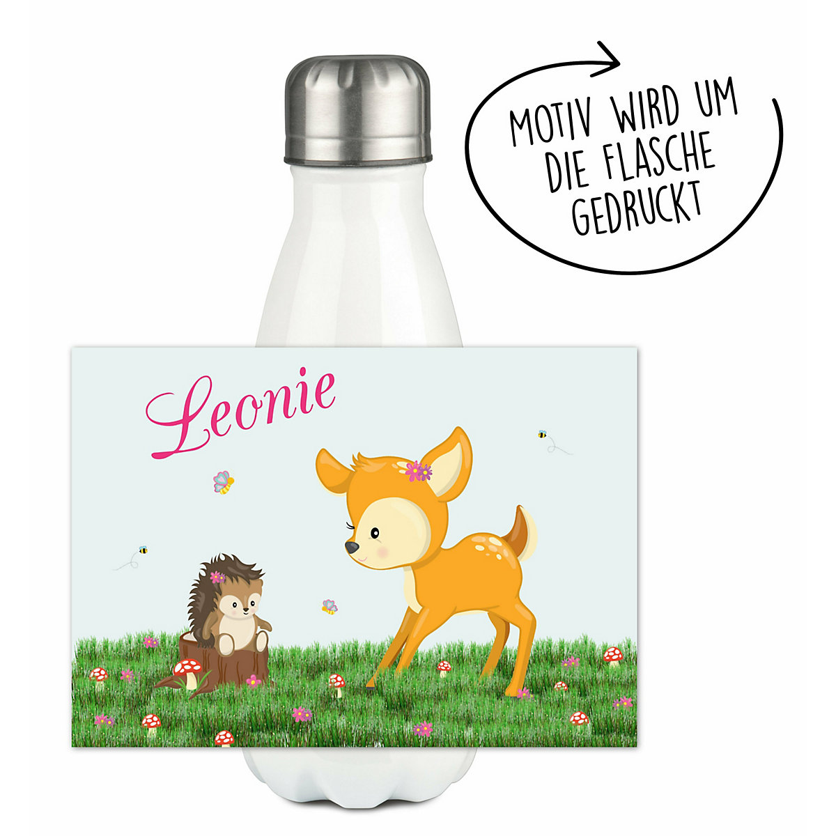 Edelstahl Kinder Thermoflasche / Trinkflasche bunt Reh Spülmaschinenfest, Auslaufsicher, Bruchfest, Doppelwandig, Für Heißgetränke geeignet, Mit Deckel, Isoliert