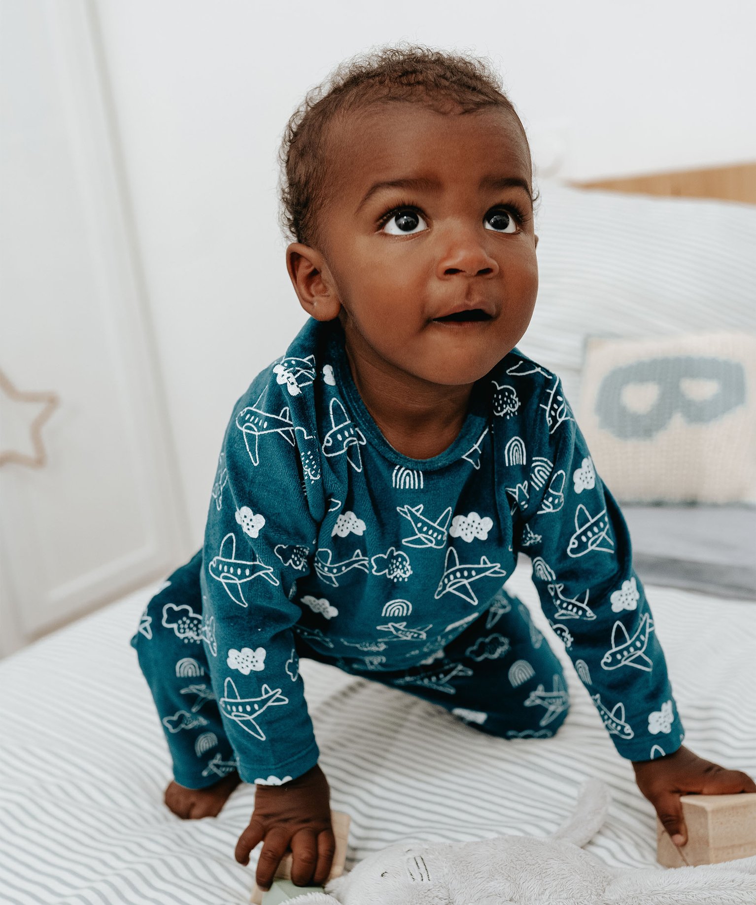 Pyjama en velours imprimé avion bébé bleu | GEMO