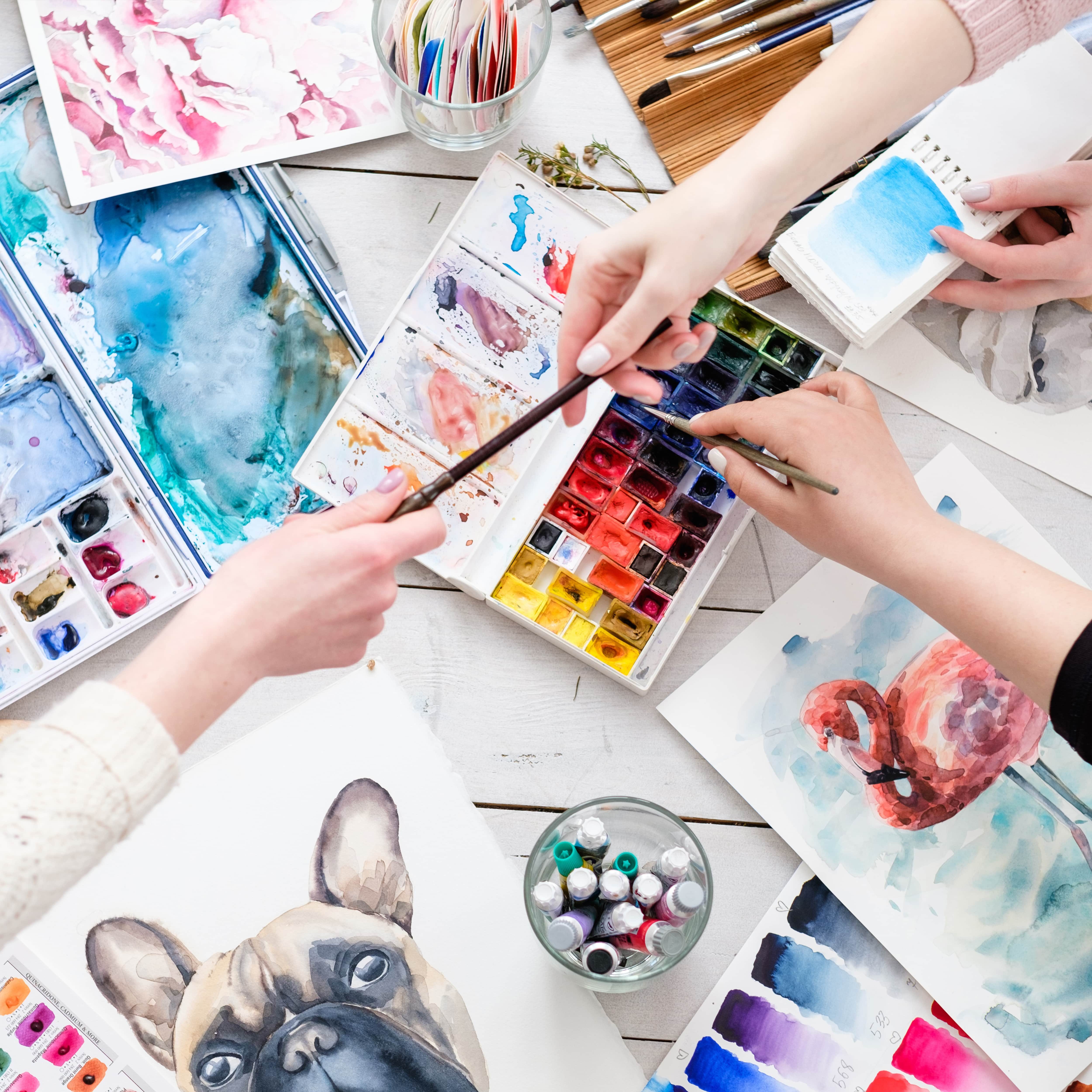 CreaTek Aquarellpapier 300g diverse Größen - Premium Qualität inkl. Pinsel & Bleistift uvm., 2 STUNDEN VIDEOKURS + 400 MALVORLAGEN