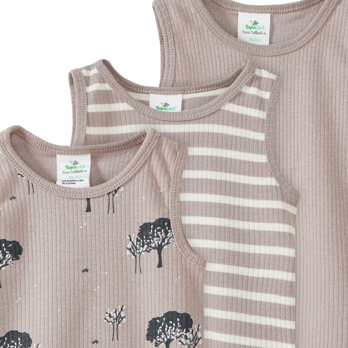 3 Baby Unterhemden mit Rippstruktur
