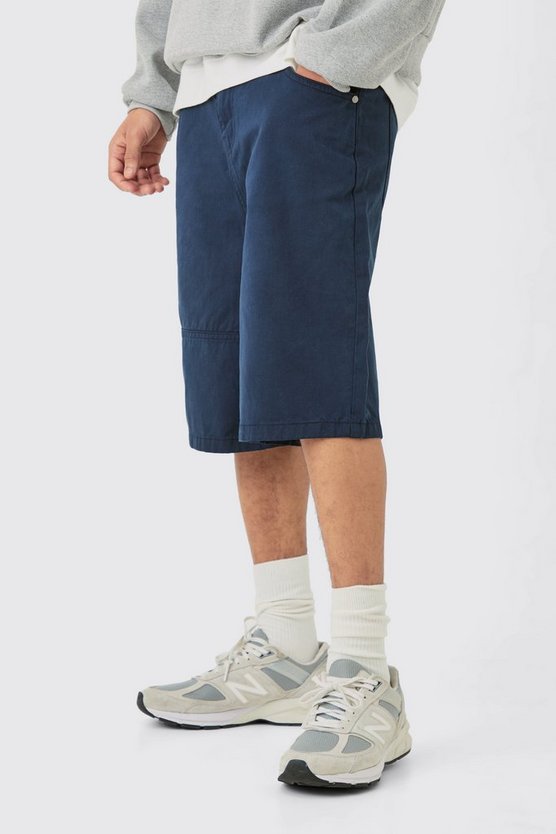 Twill Jorts mit weitem Bein und Naht-Detail