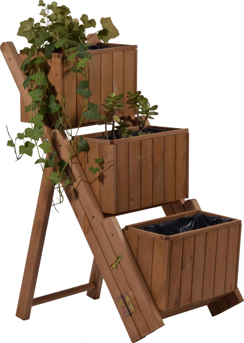 dobar Ausklappbare Pflanztreppe mit 3 Pflanzkästen braun