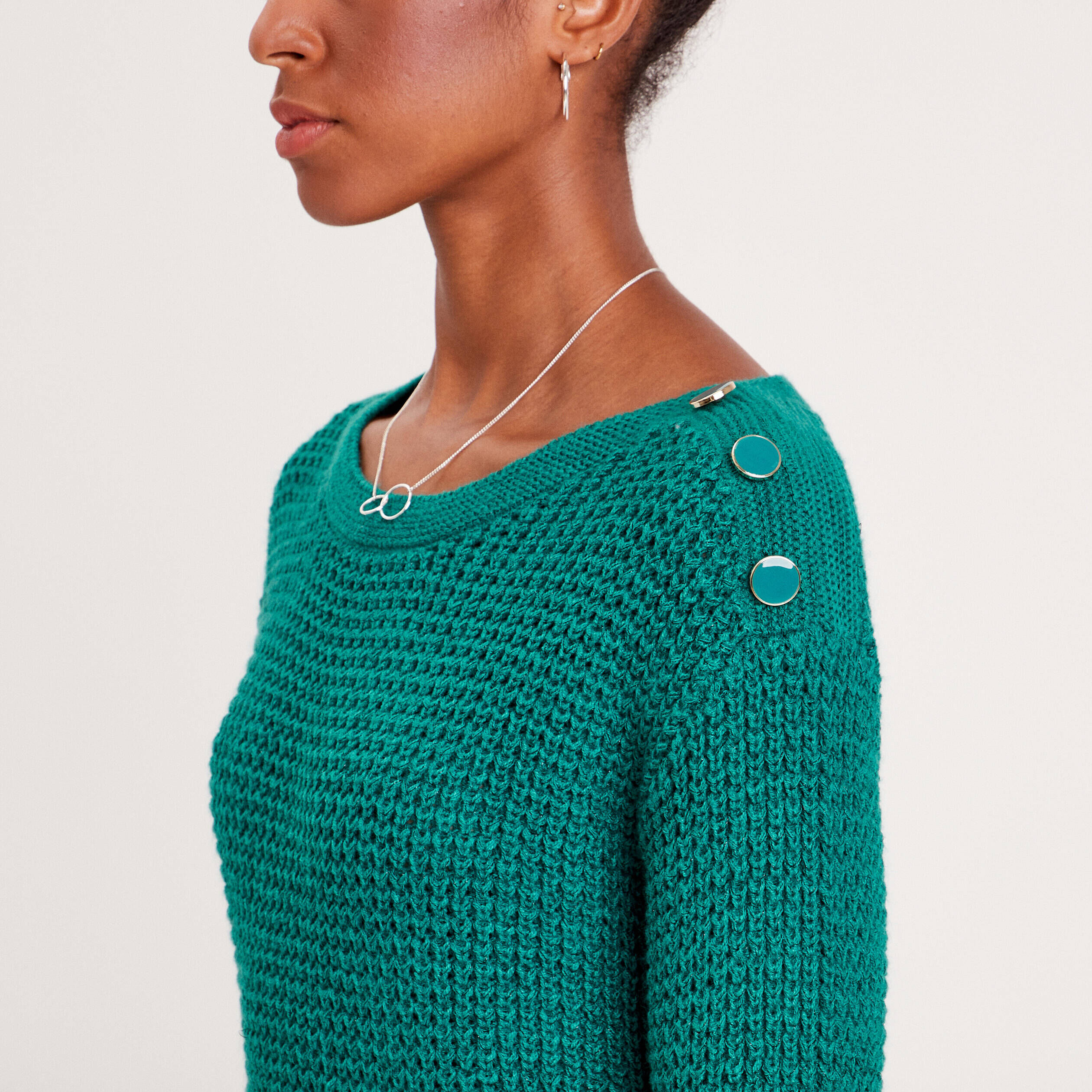 Robe pull droite avec boutons vert canard femme | Cache Cache
