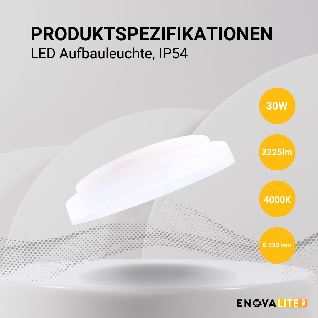ENOVALITE ENOVALITE LED Aufbauleuchte, 30W, 3225 lm, 4000K, ø330x50mm, IP54