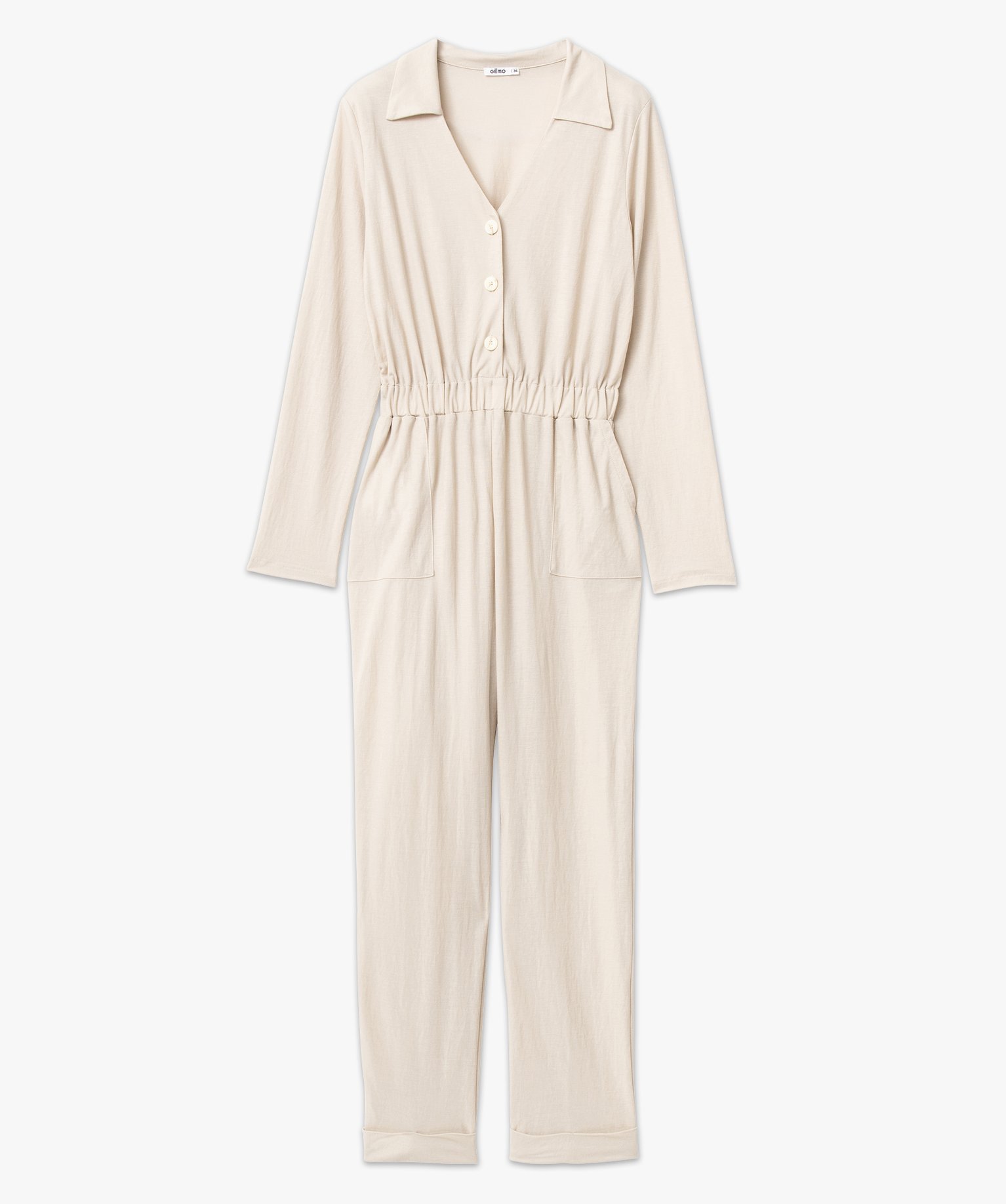 Combinaison pantalon à manches longues fluide femme - Gémo... beige | GEMO