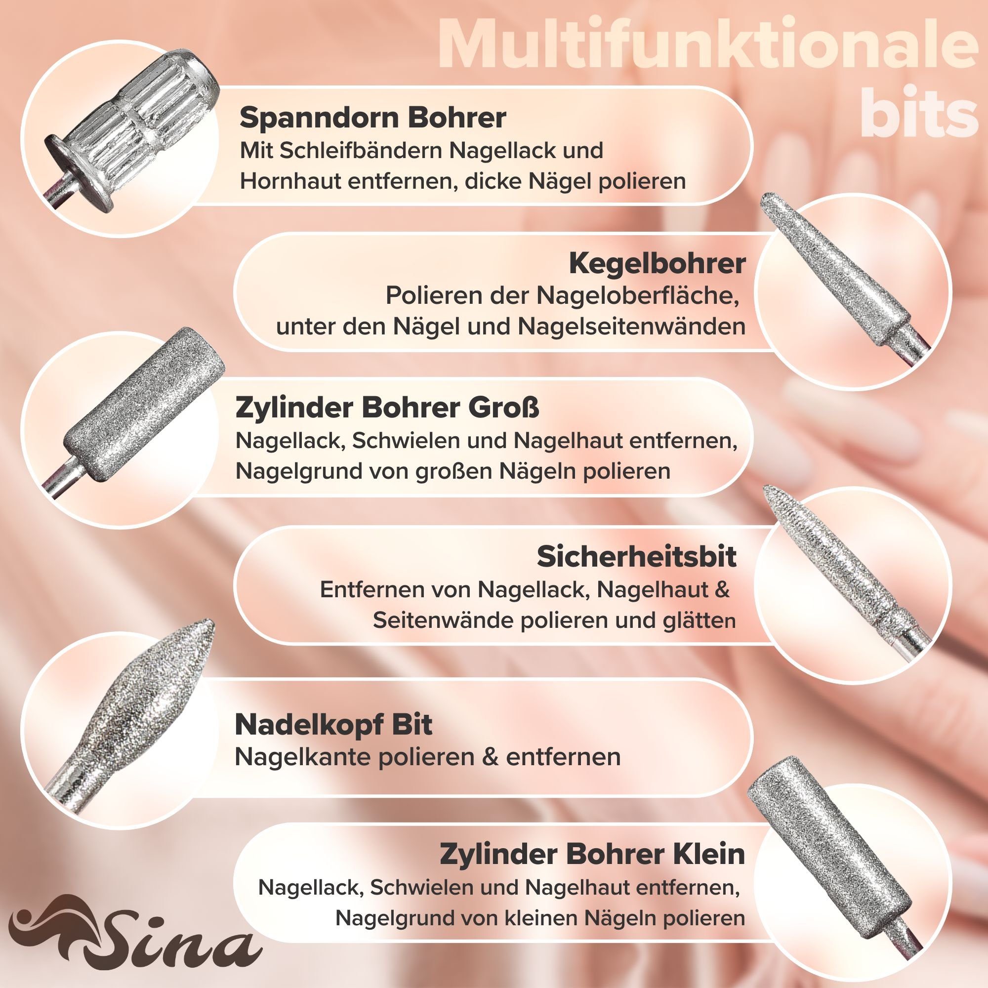 Sina Beauty-Multigerät 20.000 U/Min, geeignet für Gel, Acryl oder natürliche Nägel