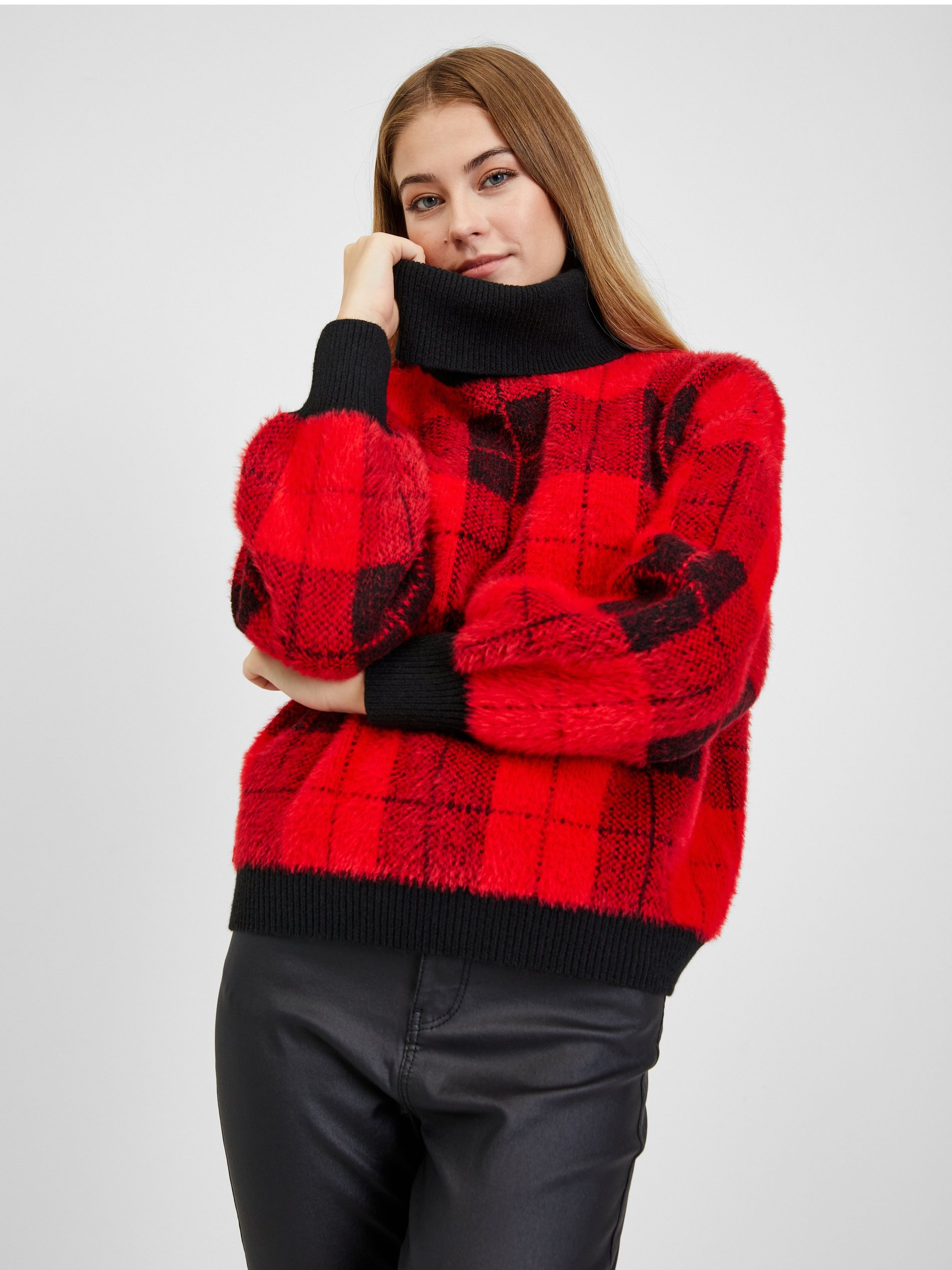 Schwarz-rot karierter Damenpullover ORSAY