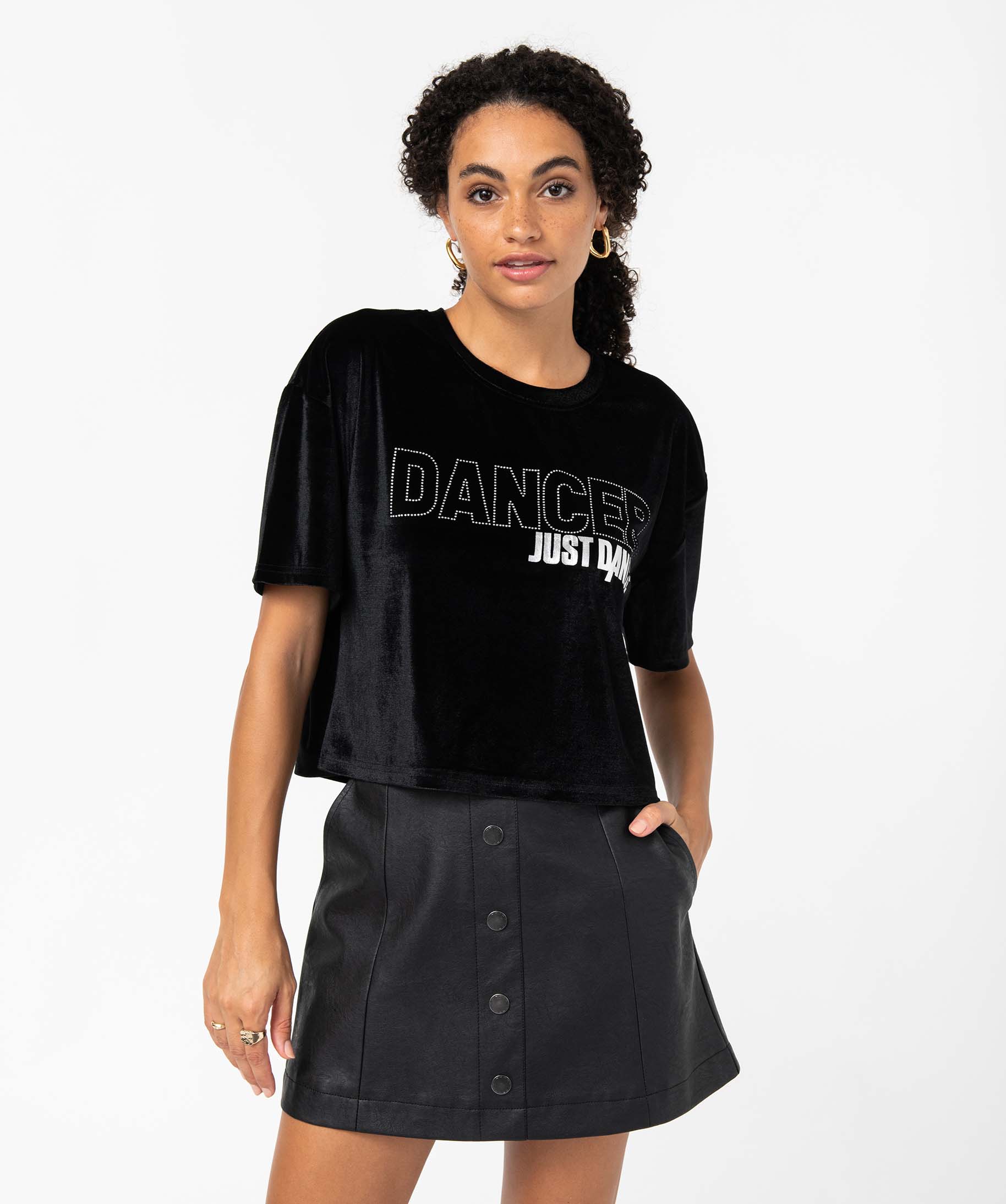 Tee-shirt femme en velours avec strass - Just Dance violet fonce | GEMO